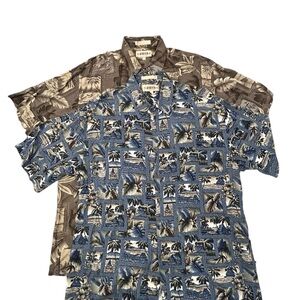 LOT OF 2 Campia Moda Men’s Rayon Hawaiian Tropical Short Sleeve Shirts L Beach